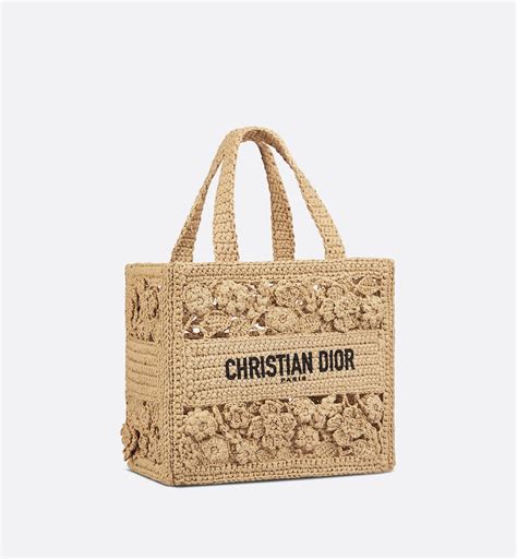 Small Dior Book Tote Crocheted Raffia with Natural Dior Cabinet 